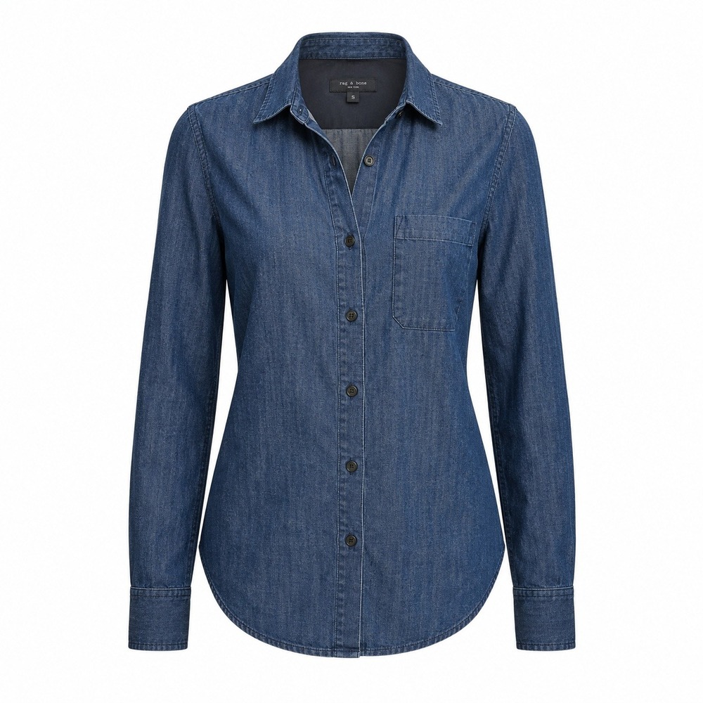 rag & bone | Classic Chambray Cotton / Silk Button Down Shirt in Dark Indigo
